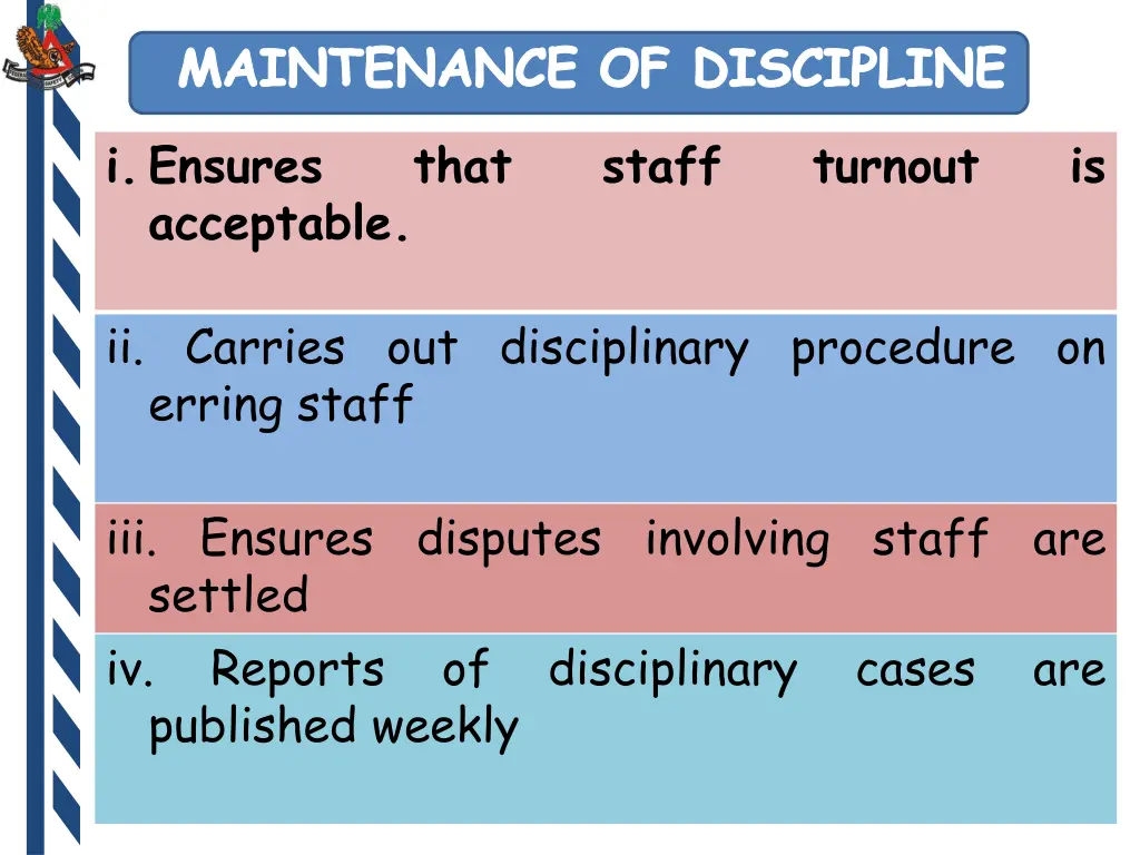 maintenance of discipline