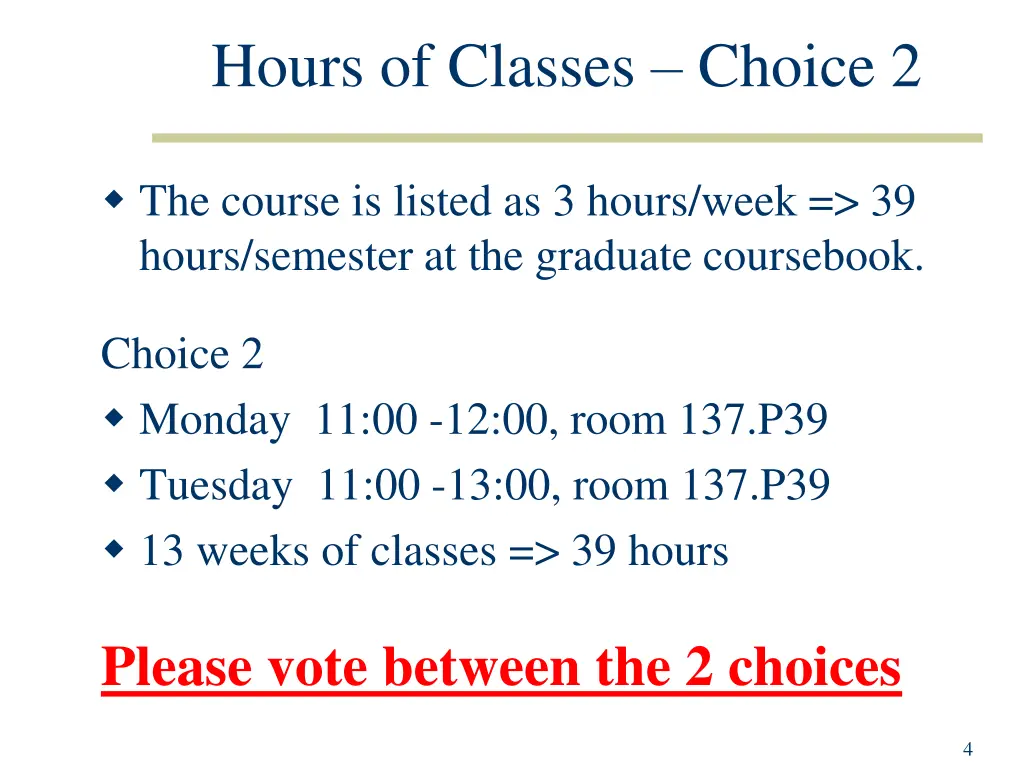 hours of classes choice 2