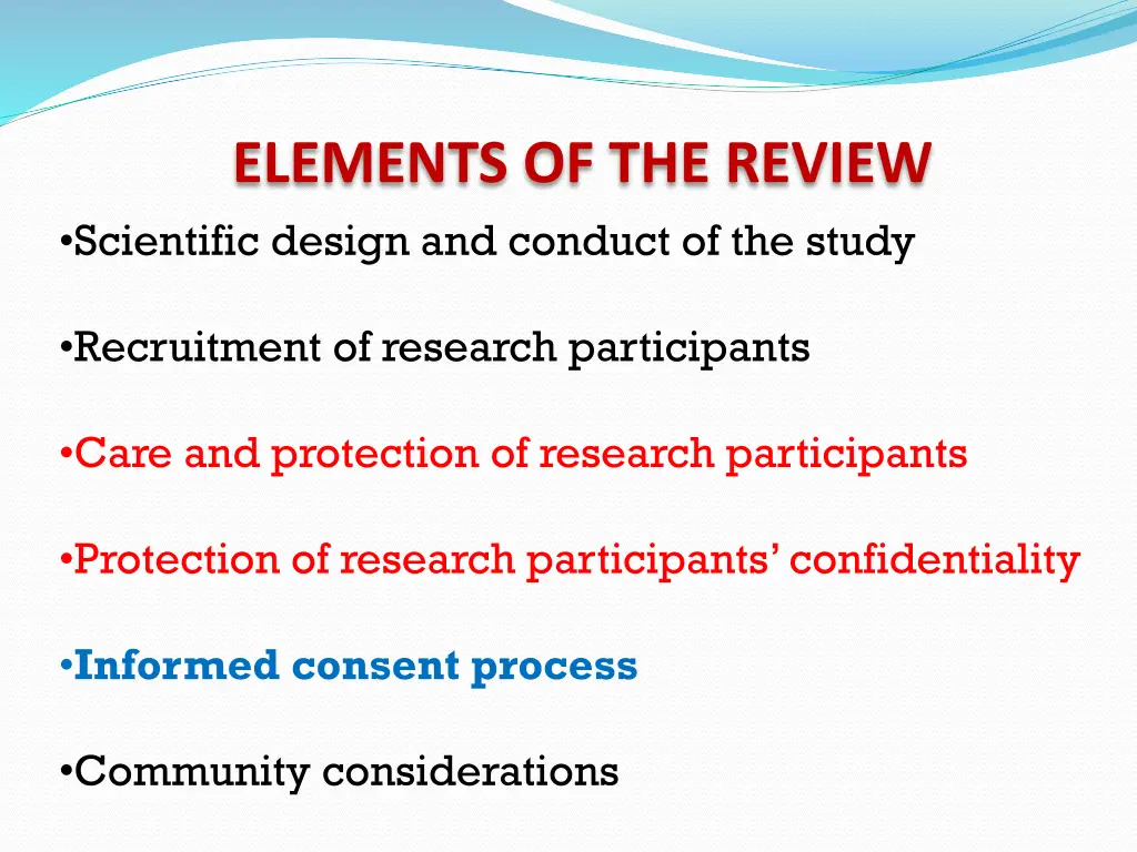 elements of the review scientific design