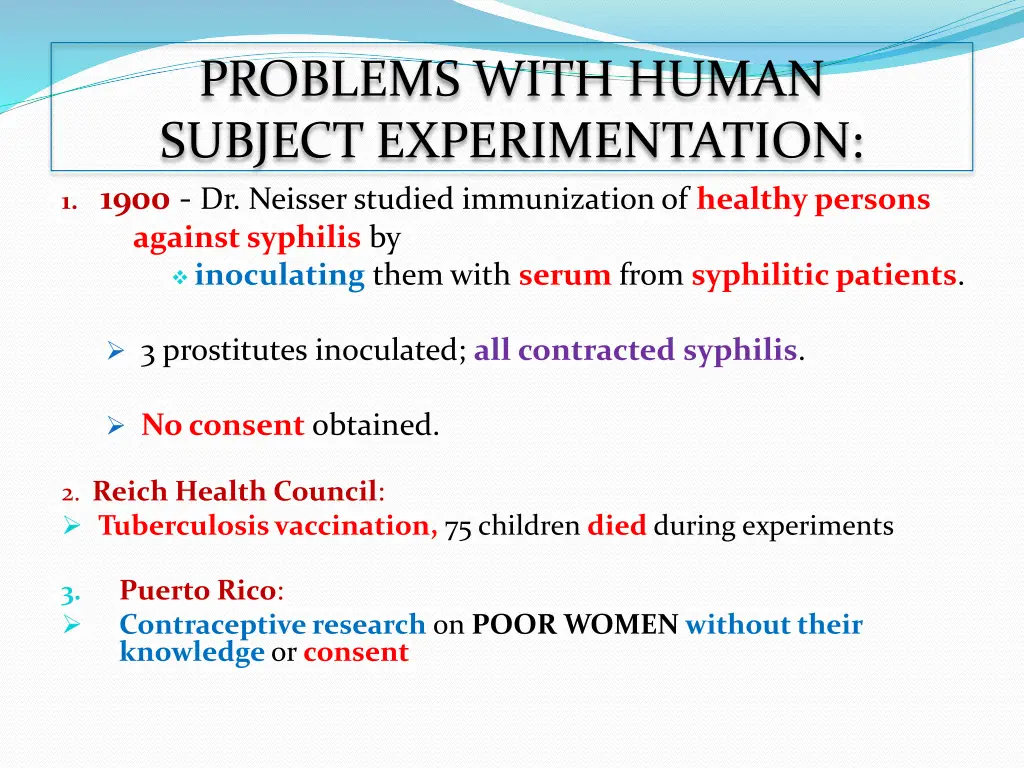 problems with human subject experimentation