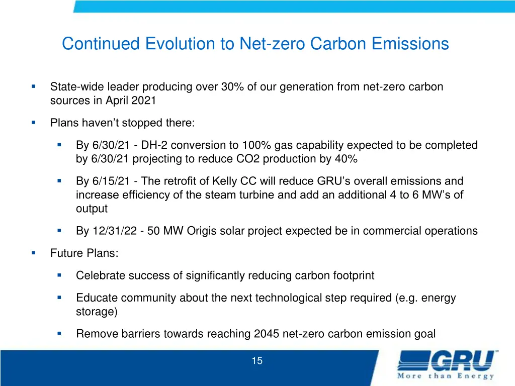 continued evolution to net zero carbon emissions