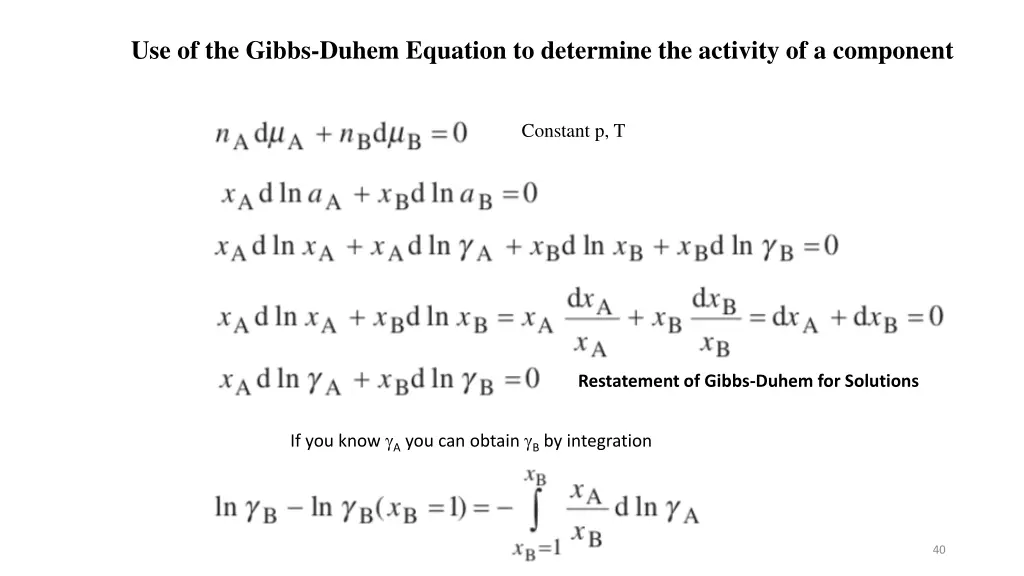 use of the gibbs duhem equation to determine