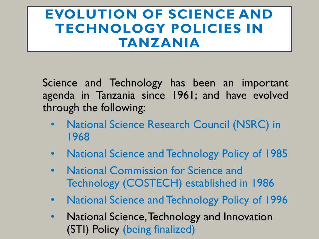 evolution of science and technology policies