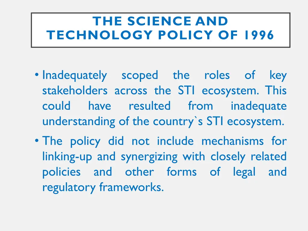 the science and technology policy of 1996 1