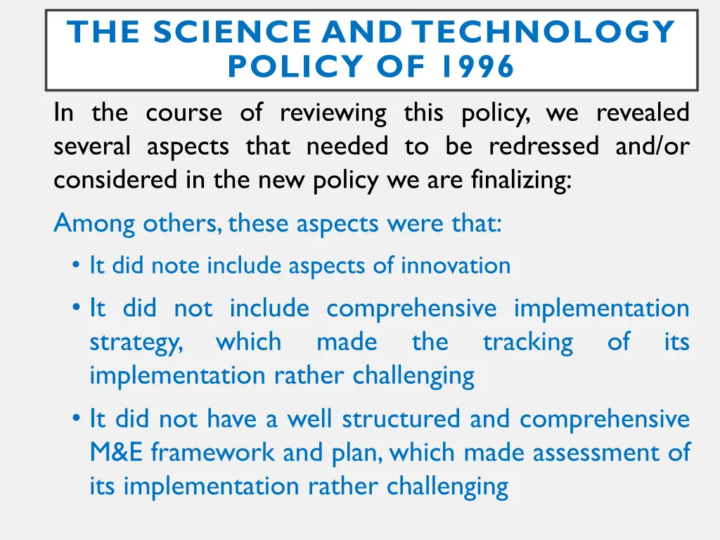 the science and technology policy of 1996
