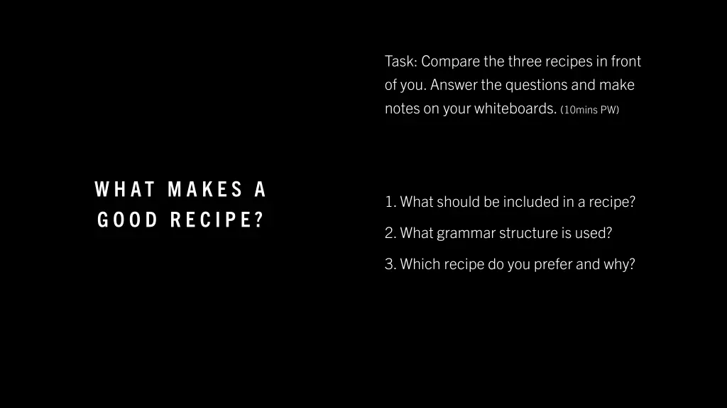 task compare the three recipes in front