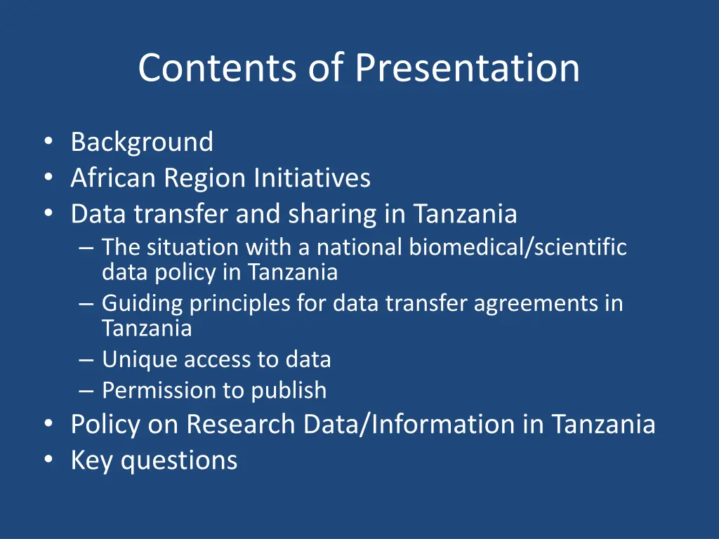 contents of presentation