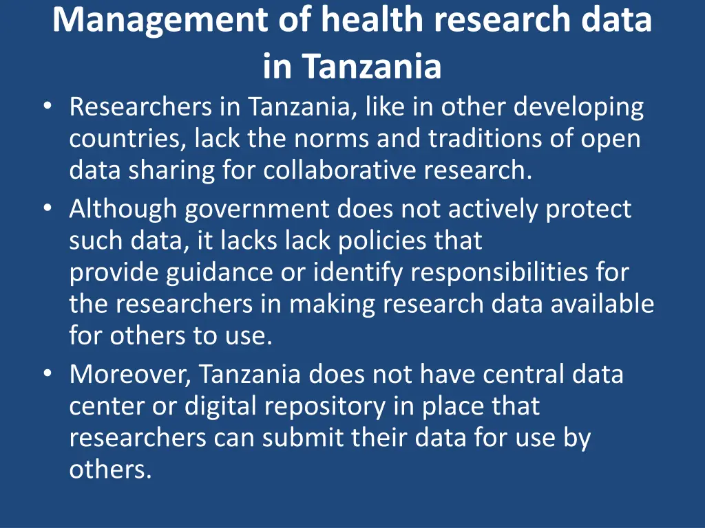 management of health research data in tanzania