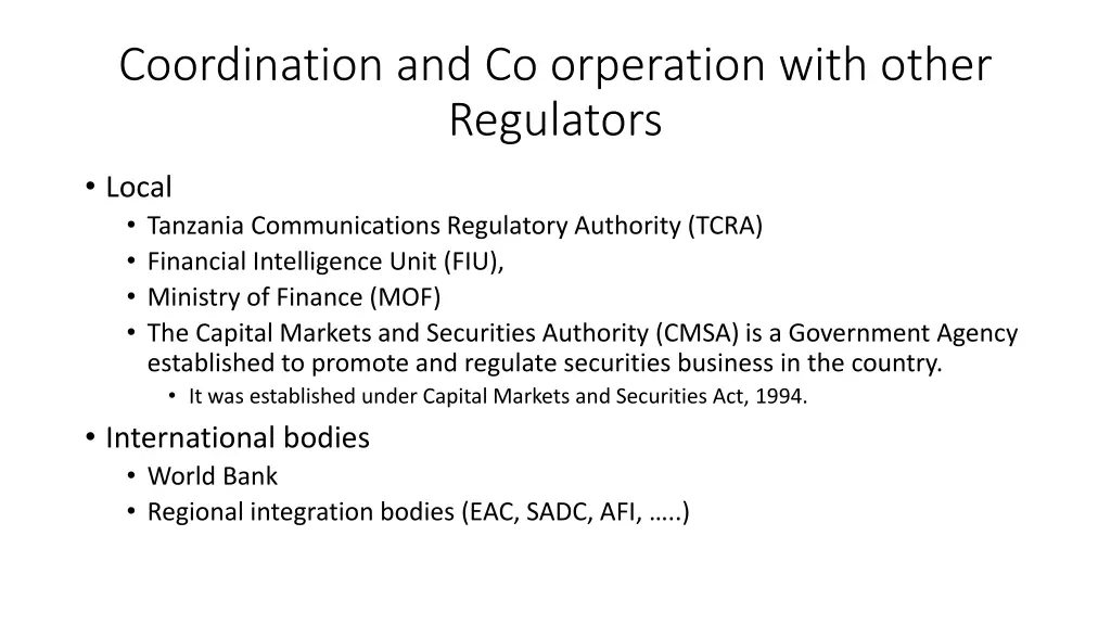 coordination and co orperation with other