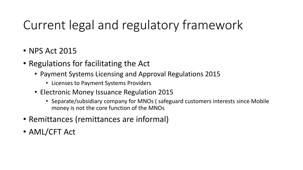 current legal and regulatory framework