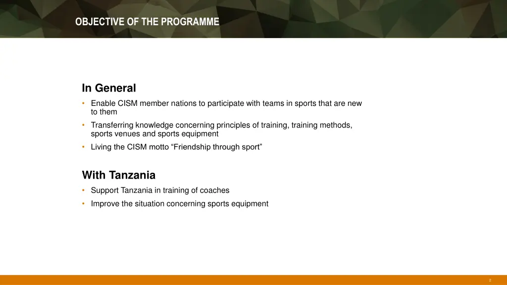 objective of the programme