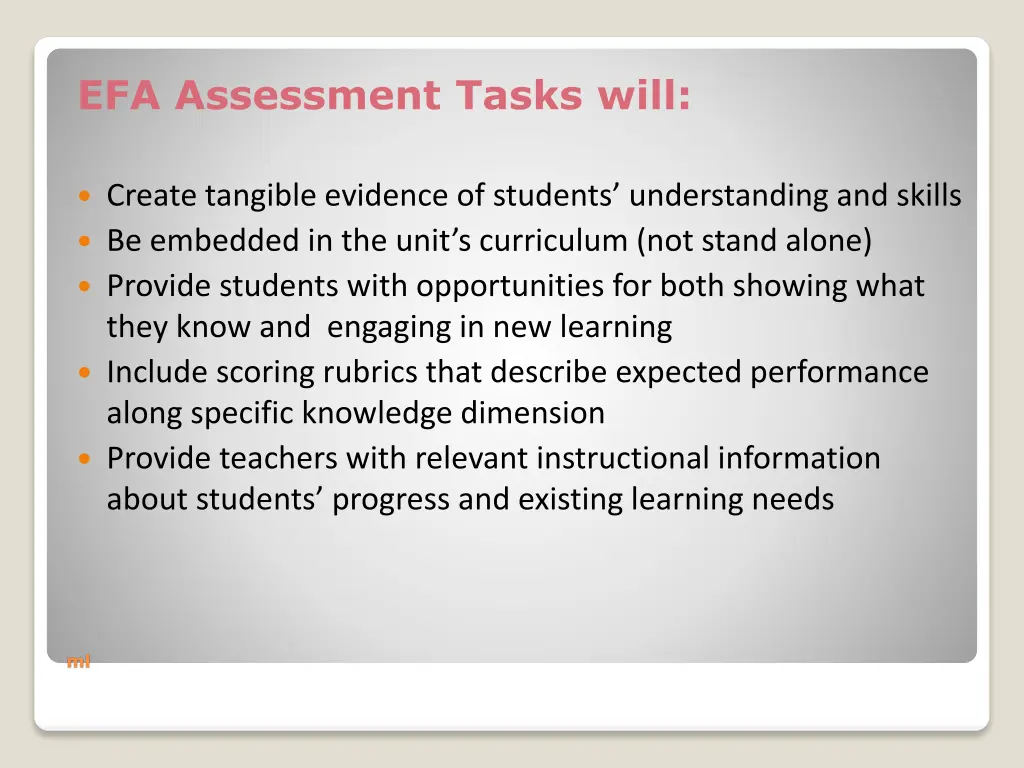 efa assessment tasks will