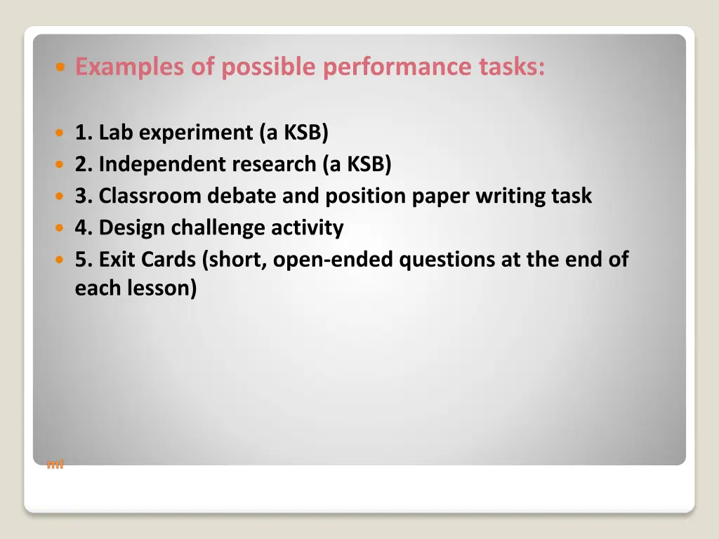 examples of possible performance tasks