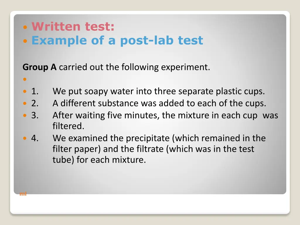 written test example of a post lab test