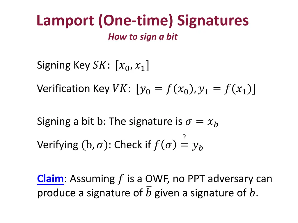 lamport one time signatures how to sign a bit