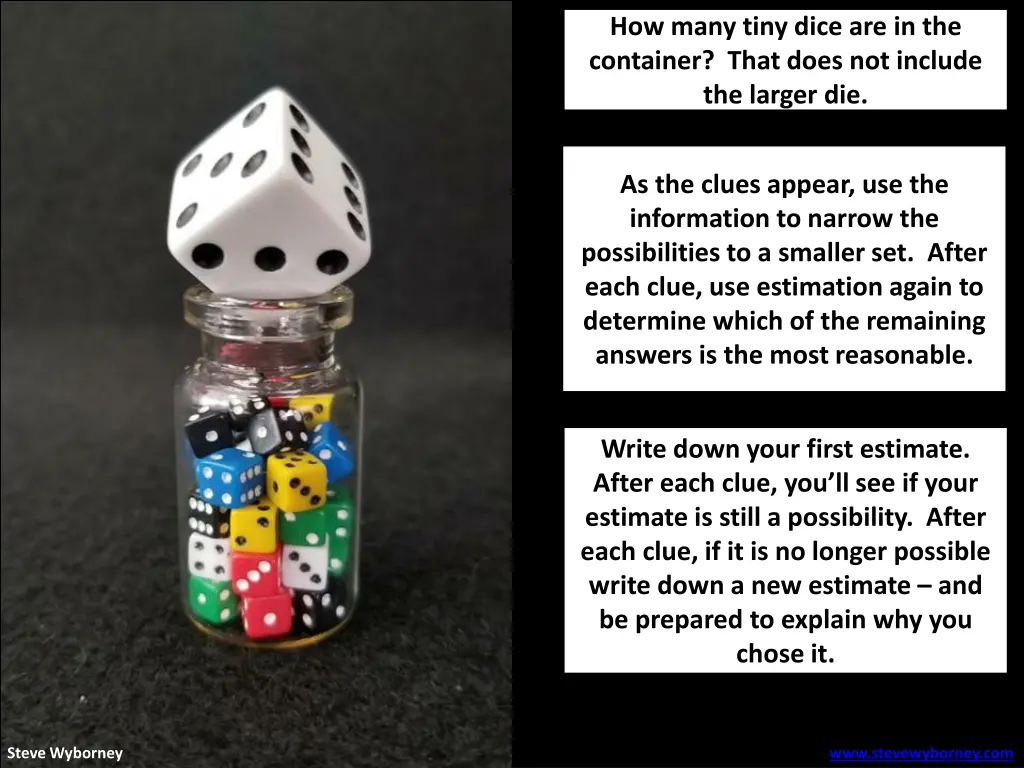 how many tiny dice are in the container that does 2