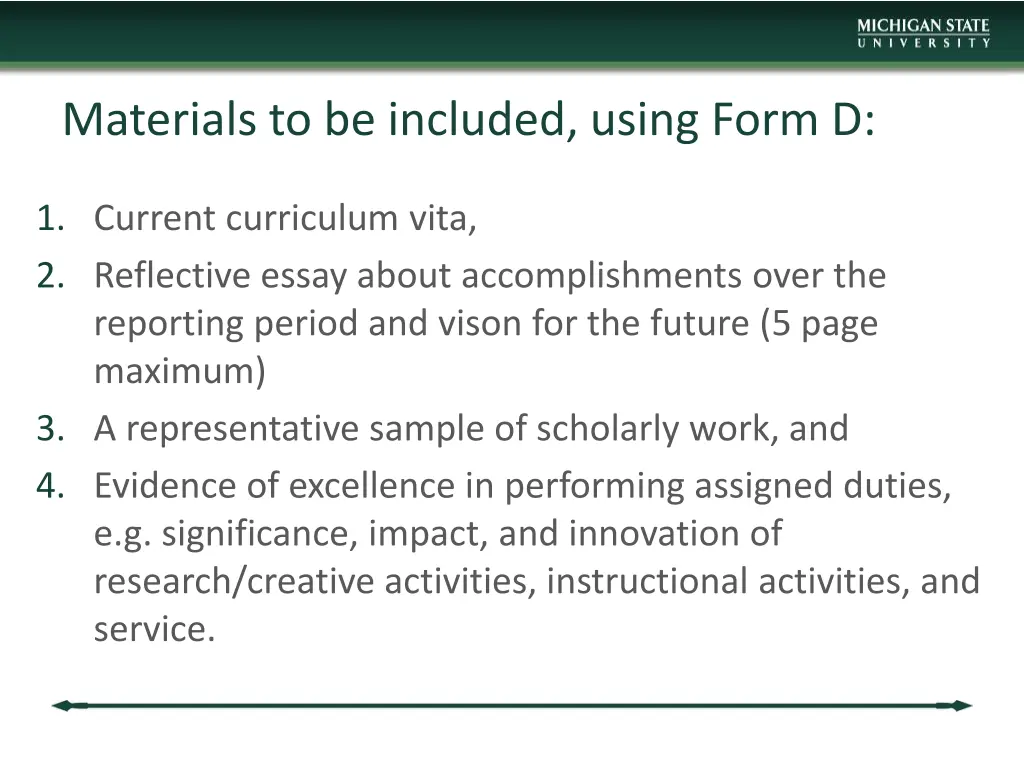 materials to be included using form d