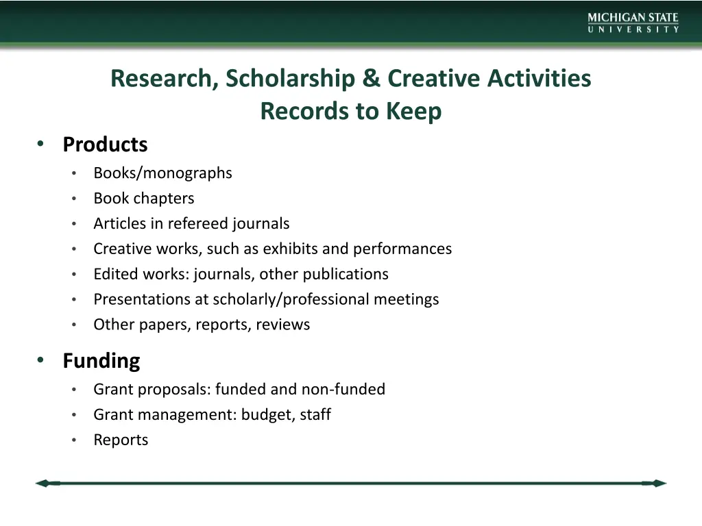 research scholarship creative activities records