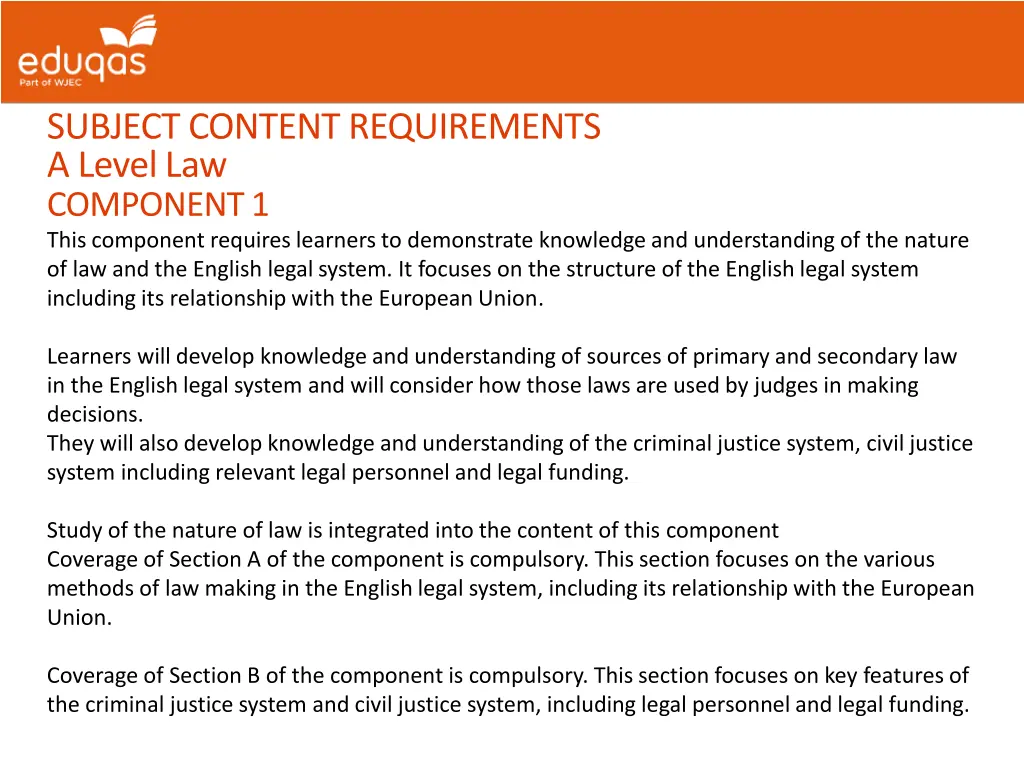 subject content requirements a level