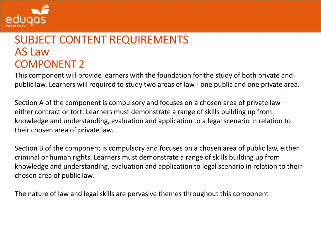 subject content requirements as law component 1