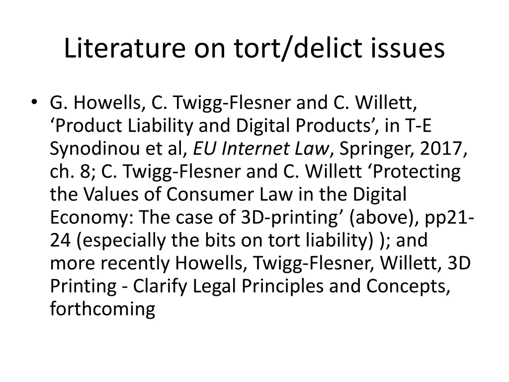 literature on tort delict issues