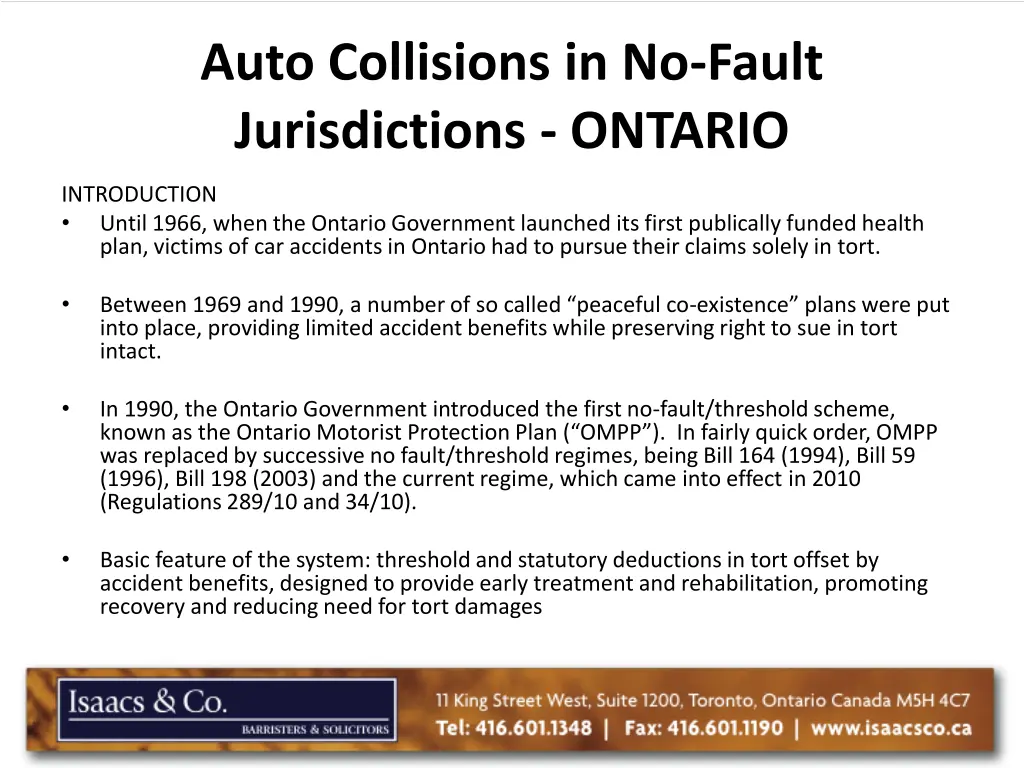 auto collisions in no fault jurisdictions ontario