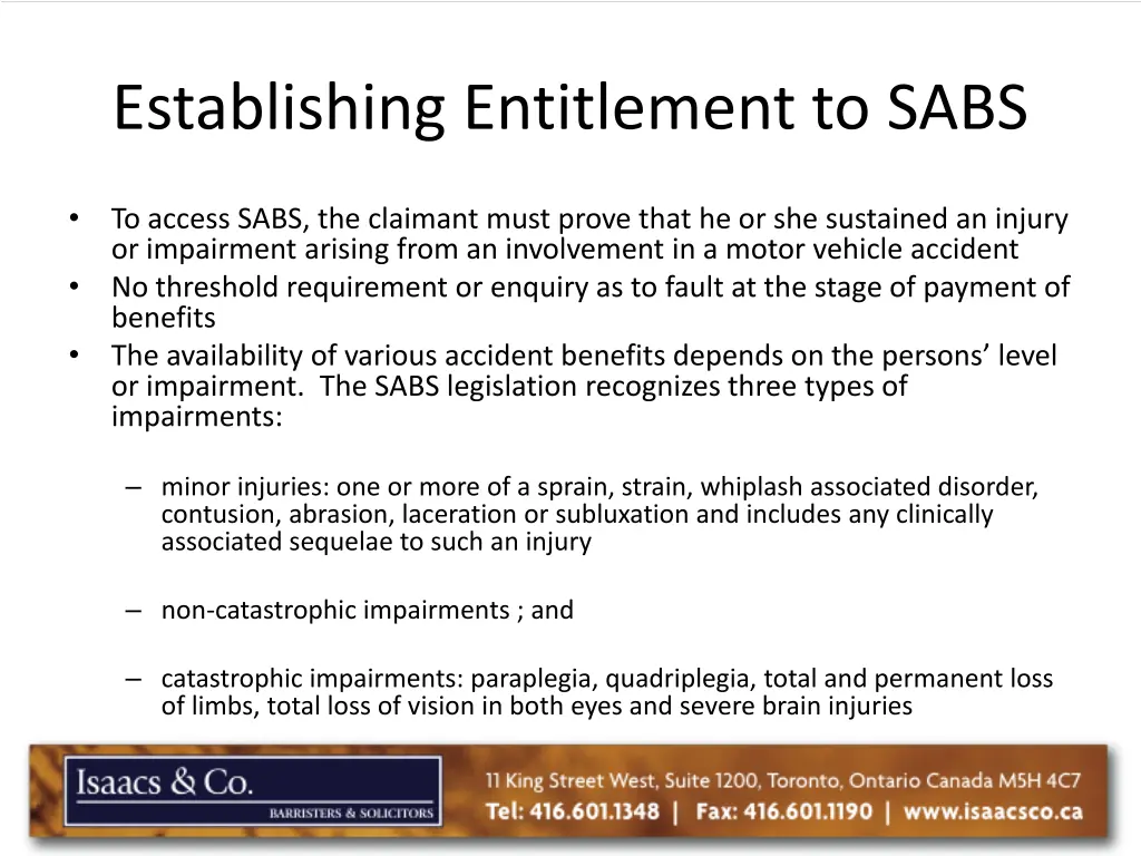 establishing entitlement to sabs