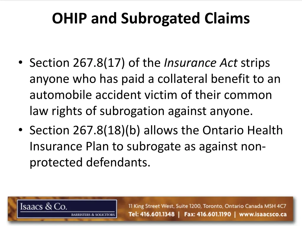 ohip and subrogated claims