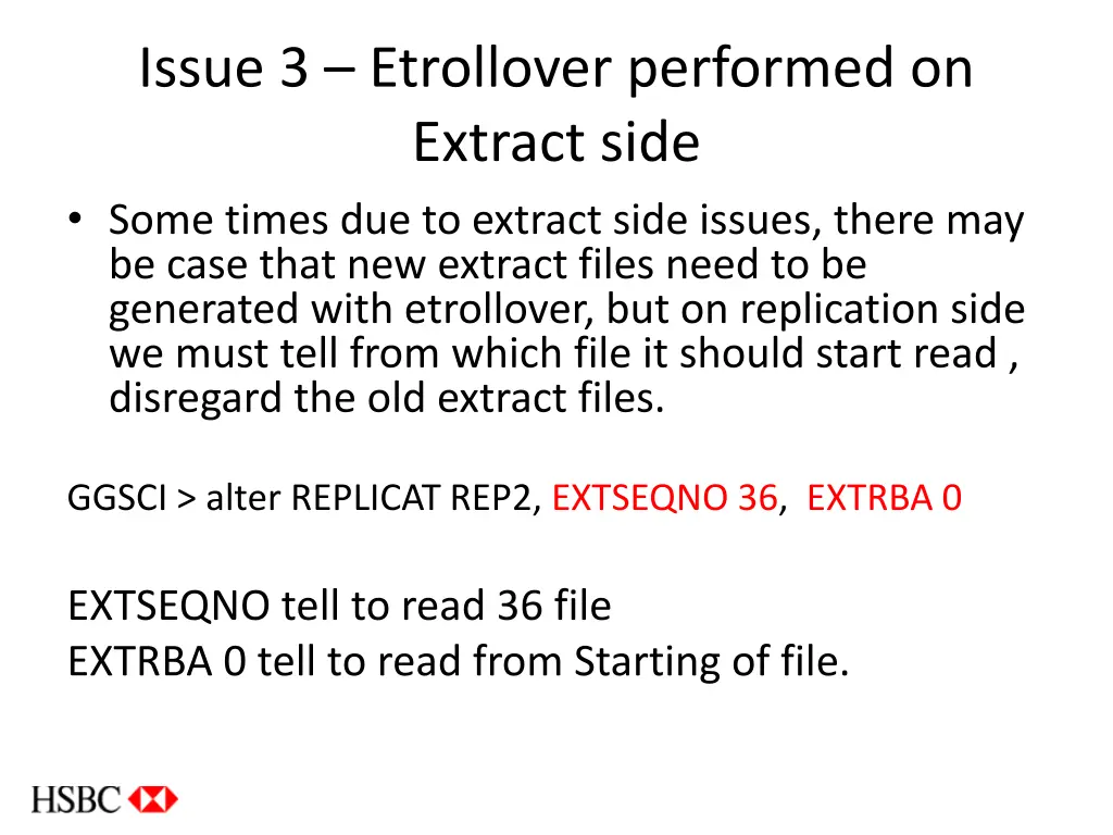 issue 3 etrollover performed on extract side some