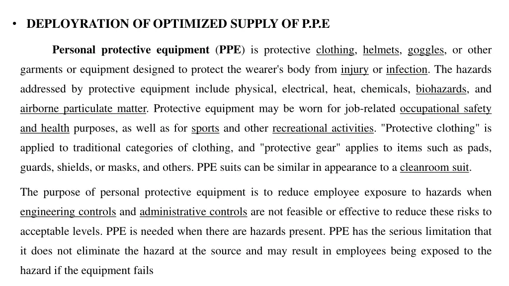 deployration of optimized supply of p p e