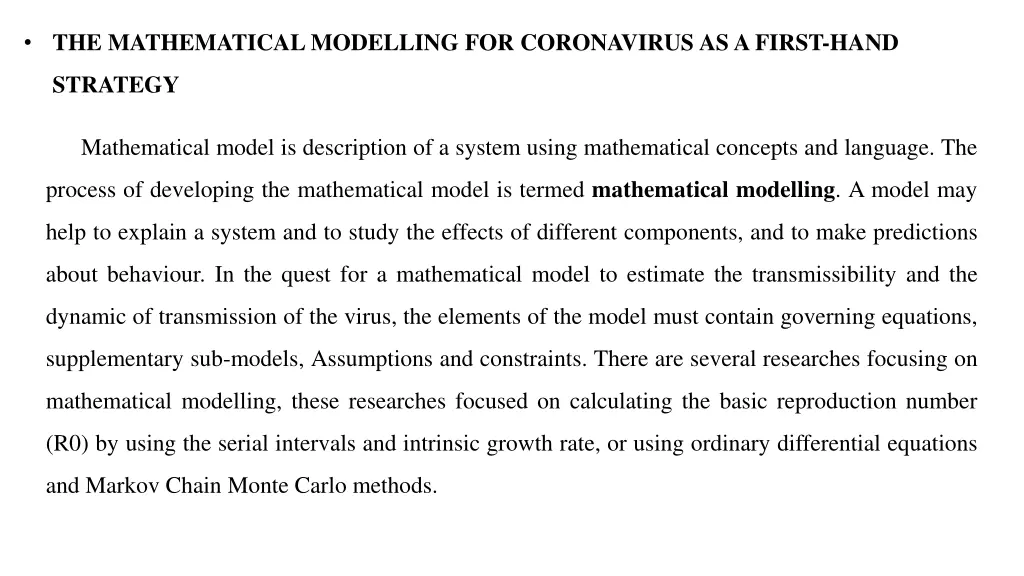 the mathematical modelling for coronavirus
