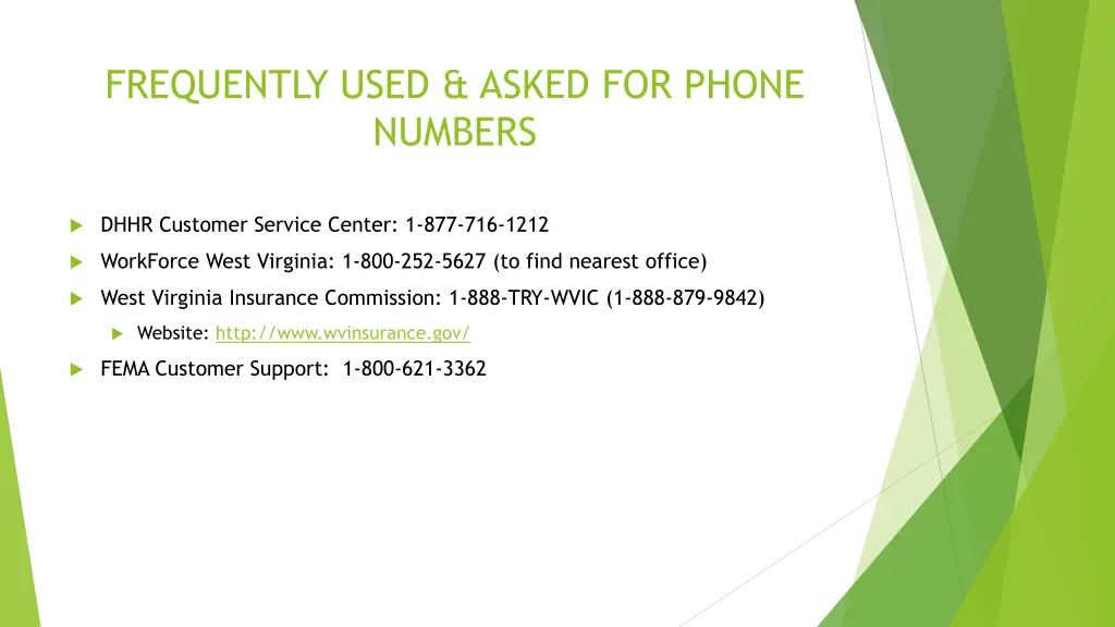 frequently used asked for phone numbers