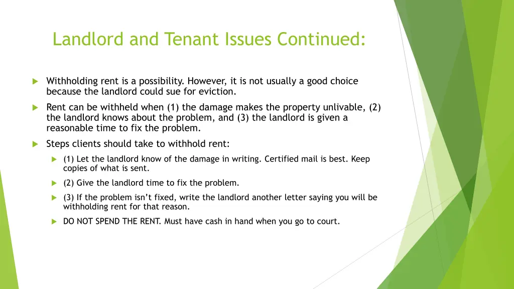 landlord and tenant issues continued 1