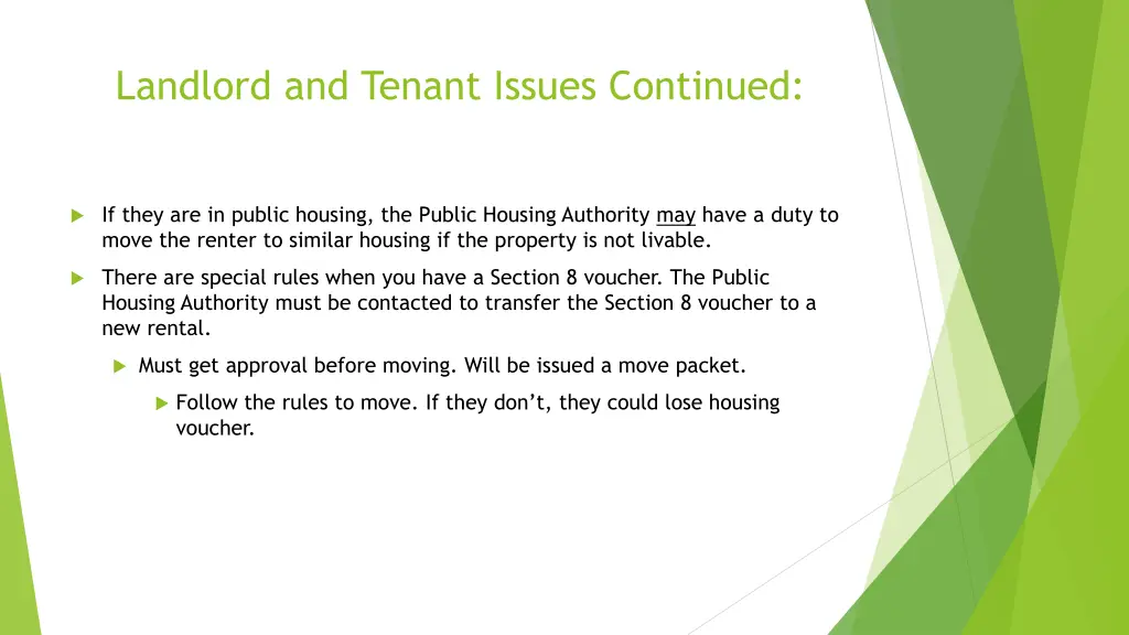 landlord and tenant issues continued 2