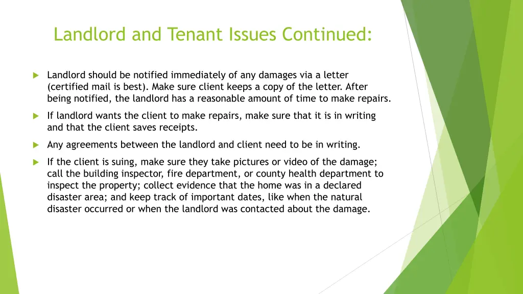 landlord and tenant issues continued
