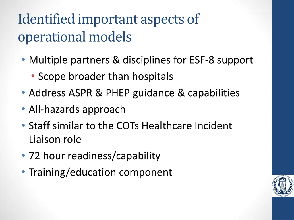 identified important aspects of operational models
