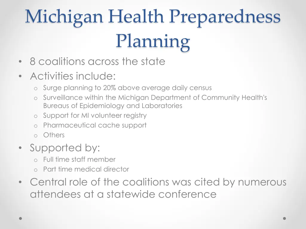 michigan health preparedness planning