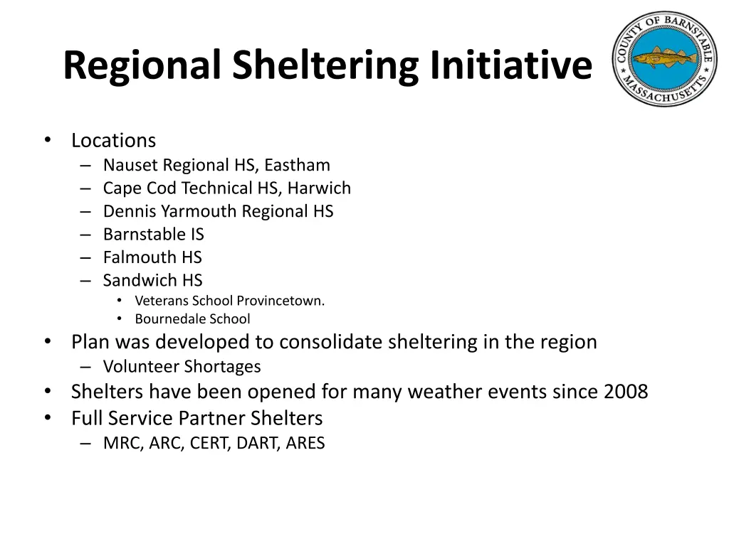 regional sheltering initiative