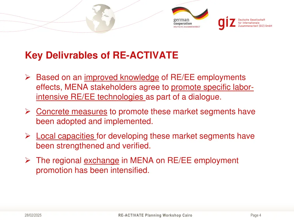 key delivrables of re activate