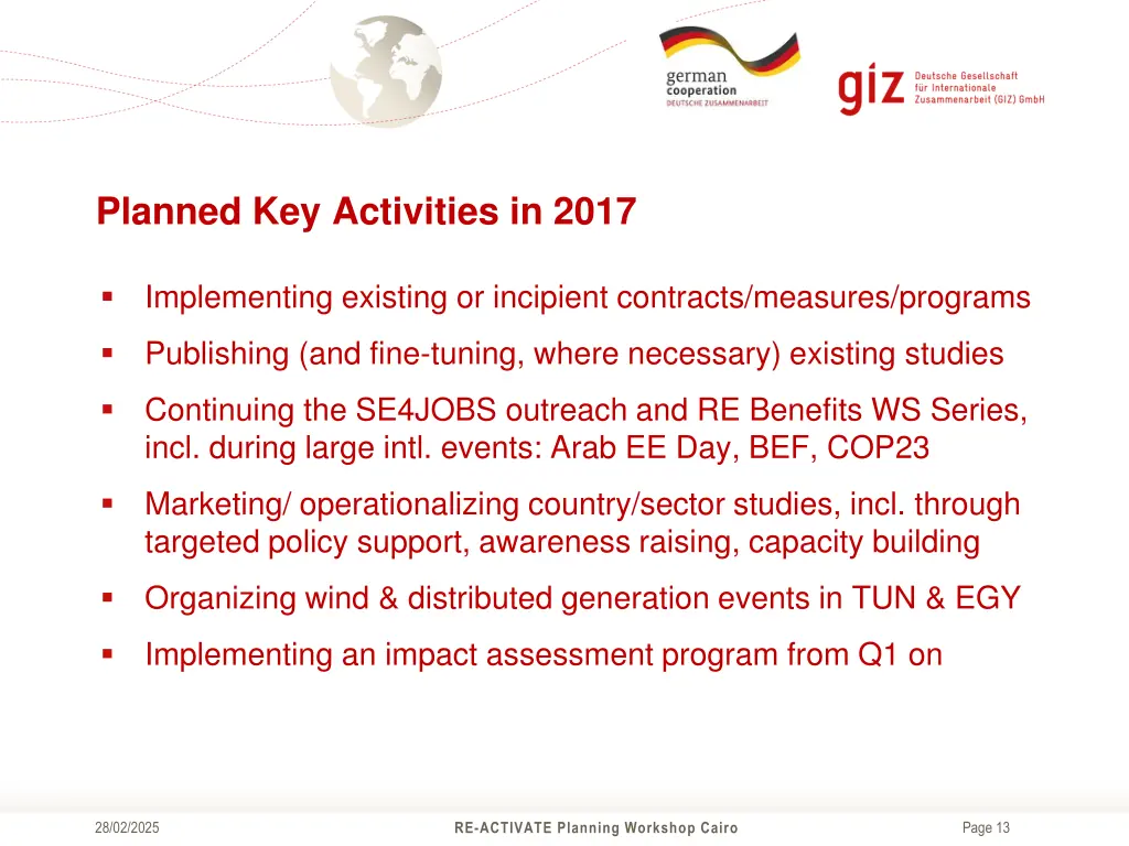 planned key activities in 2017