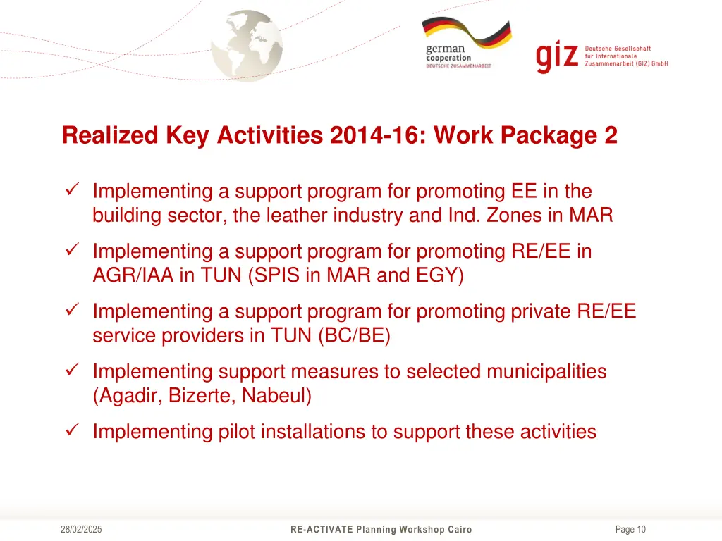realized key activities 2014 16 work package 2