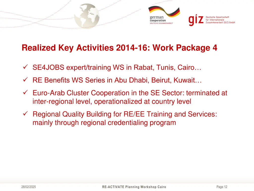 realized key activities 2014 16 work package 4