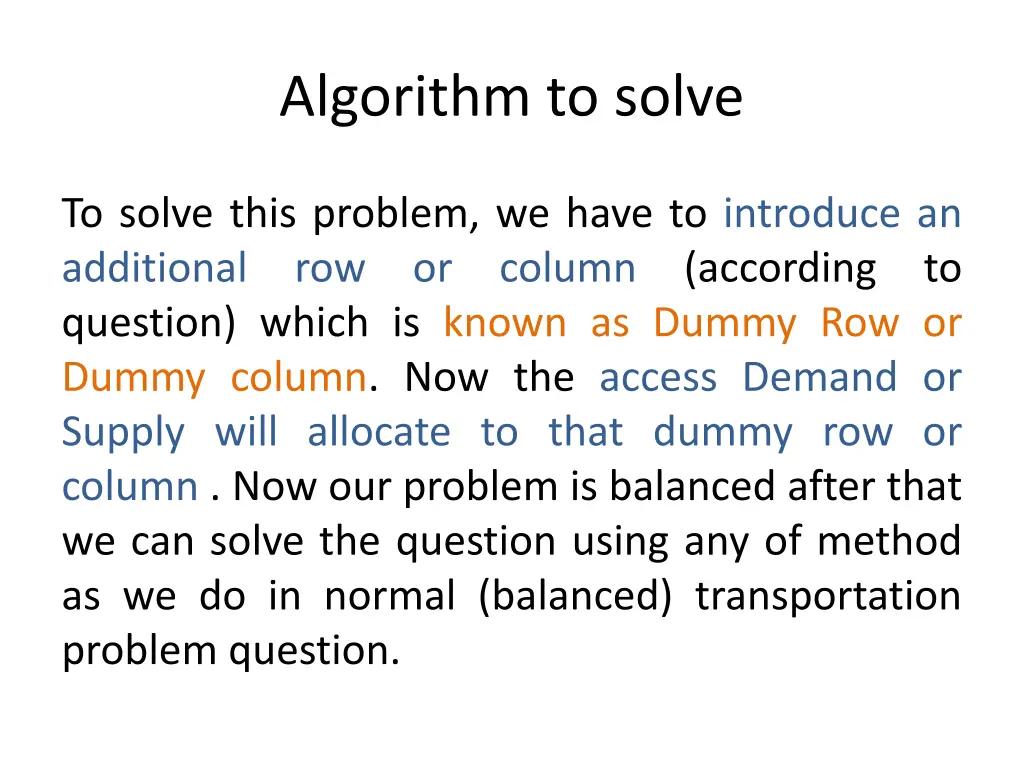 algorithm to solve