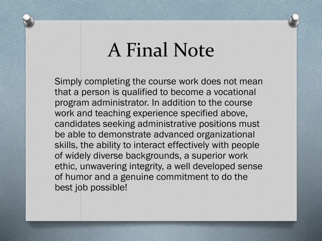 a final note