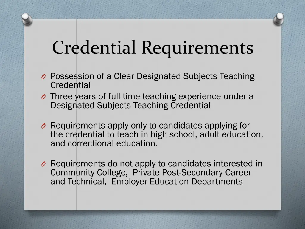 credential requirements