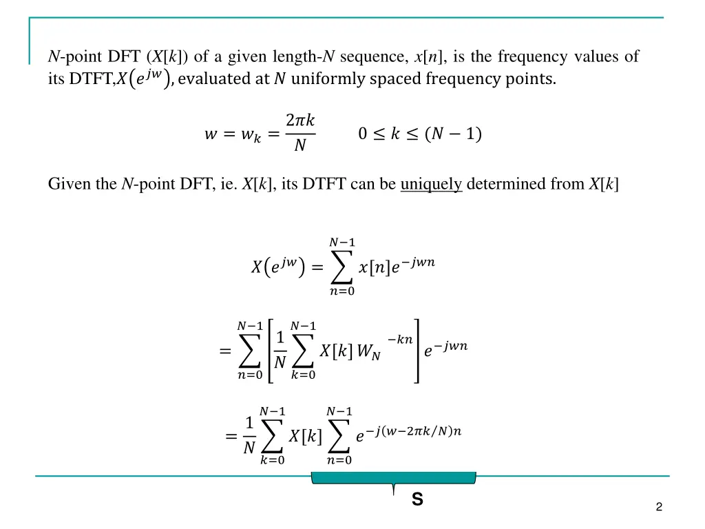 n point dft x k of a given length n sequence