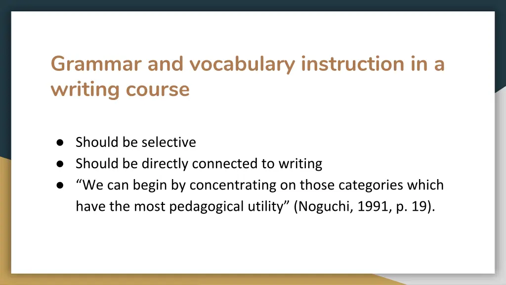 grammar and vocabulary instruction in a writing