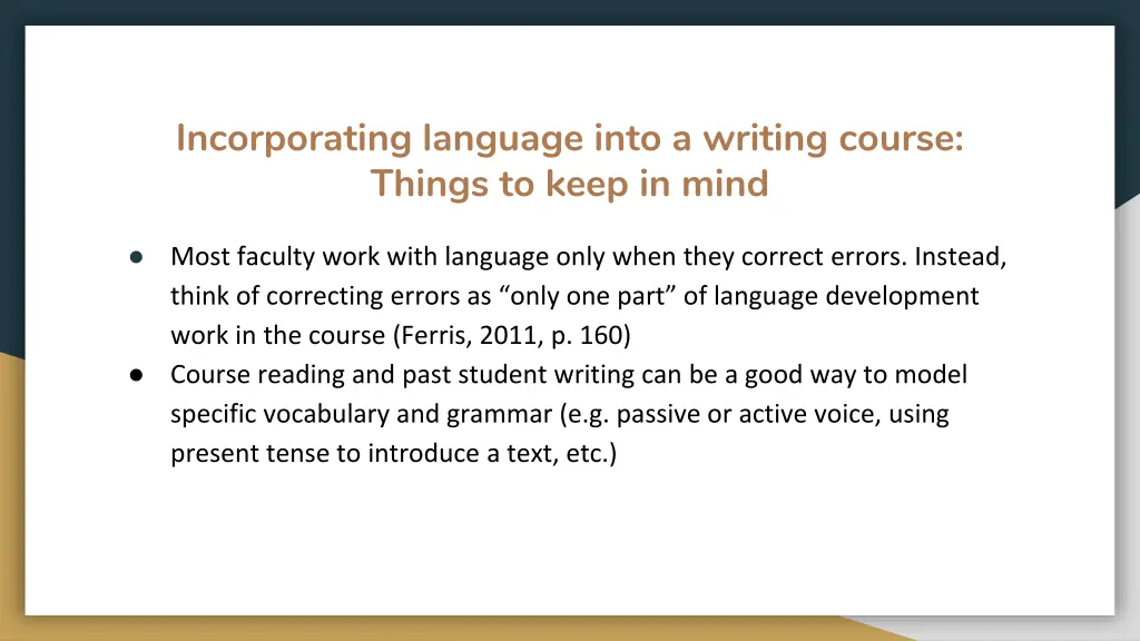 incorporating language into a writing course