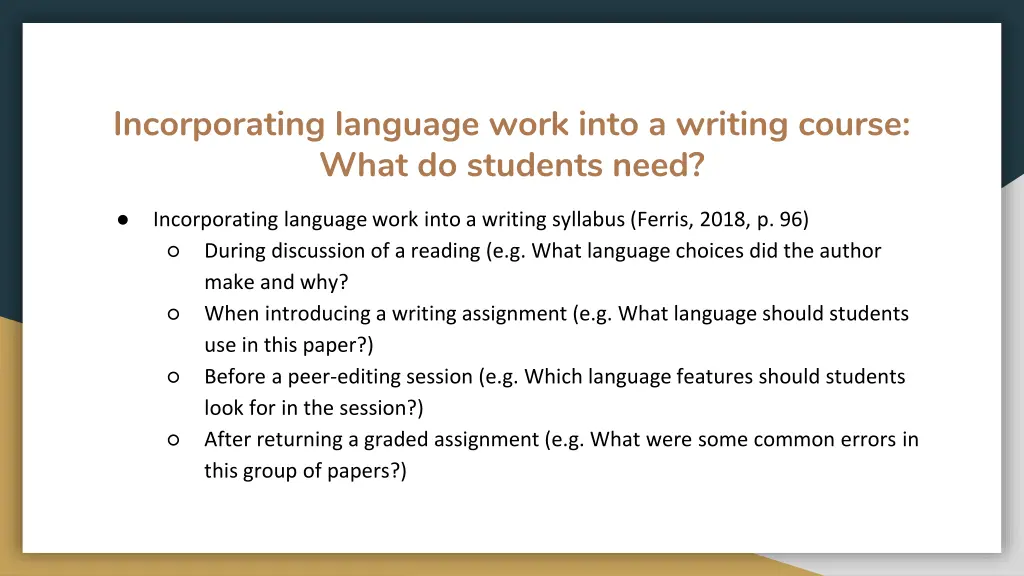 incorporating language work into a writing course