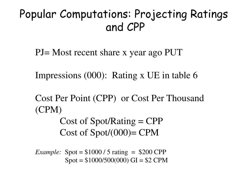 popular computations projecting ratings and cpp